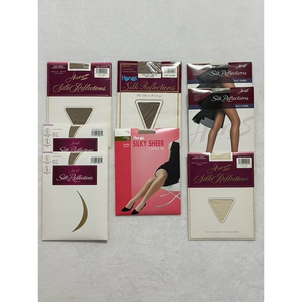 Lot Of 8 Size CD Hanes Varied Pantyhose Silk Reflection Control Top Sheer Toe